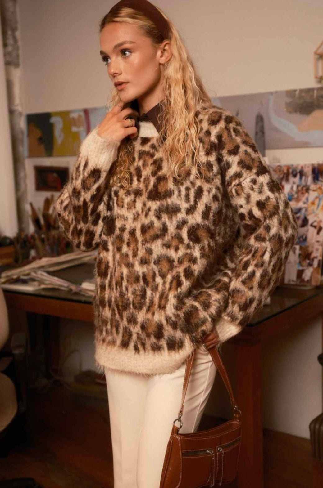 Leopar Design Trui Camel