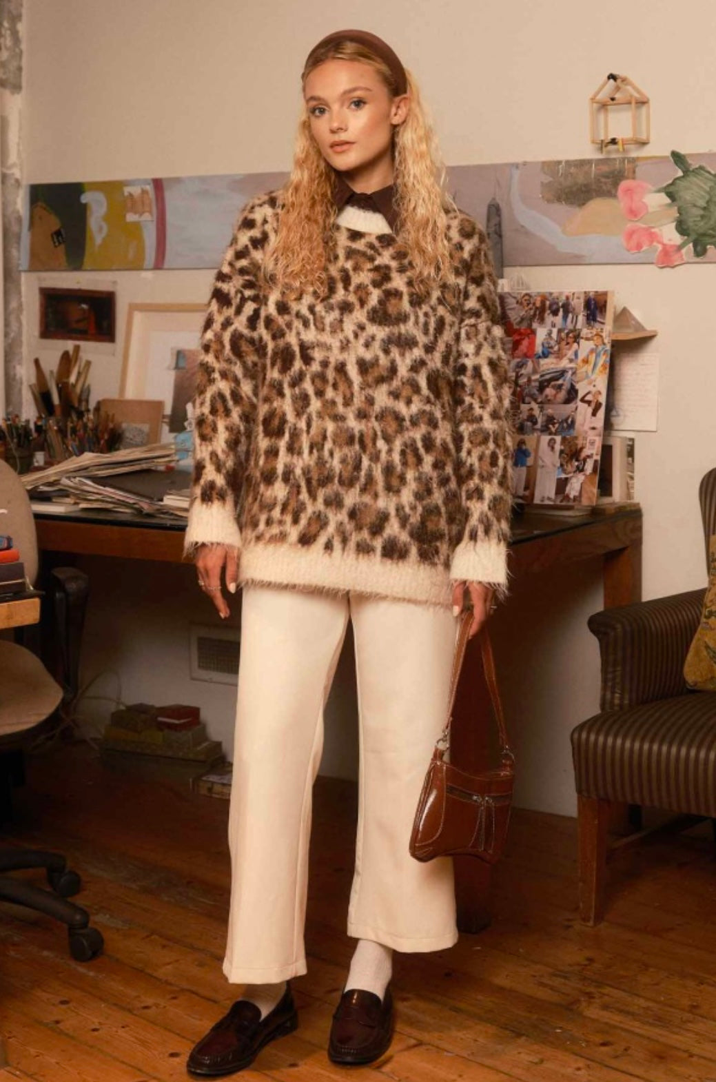 Leopar Design Trui Camel