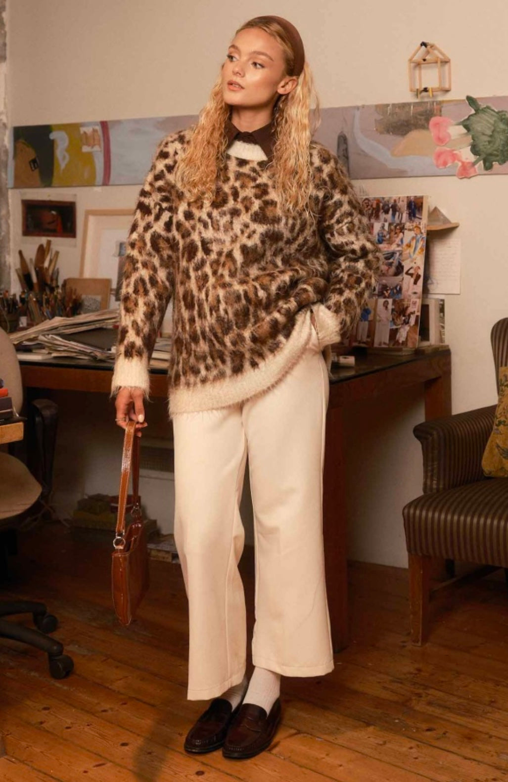 Leopar Design Trui Camel