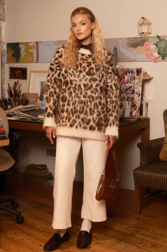 Leopar Design Trui Camel